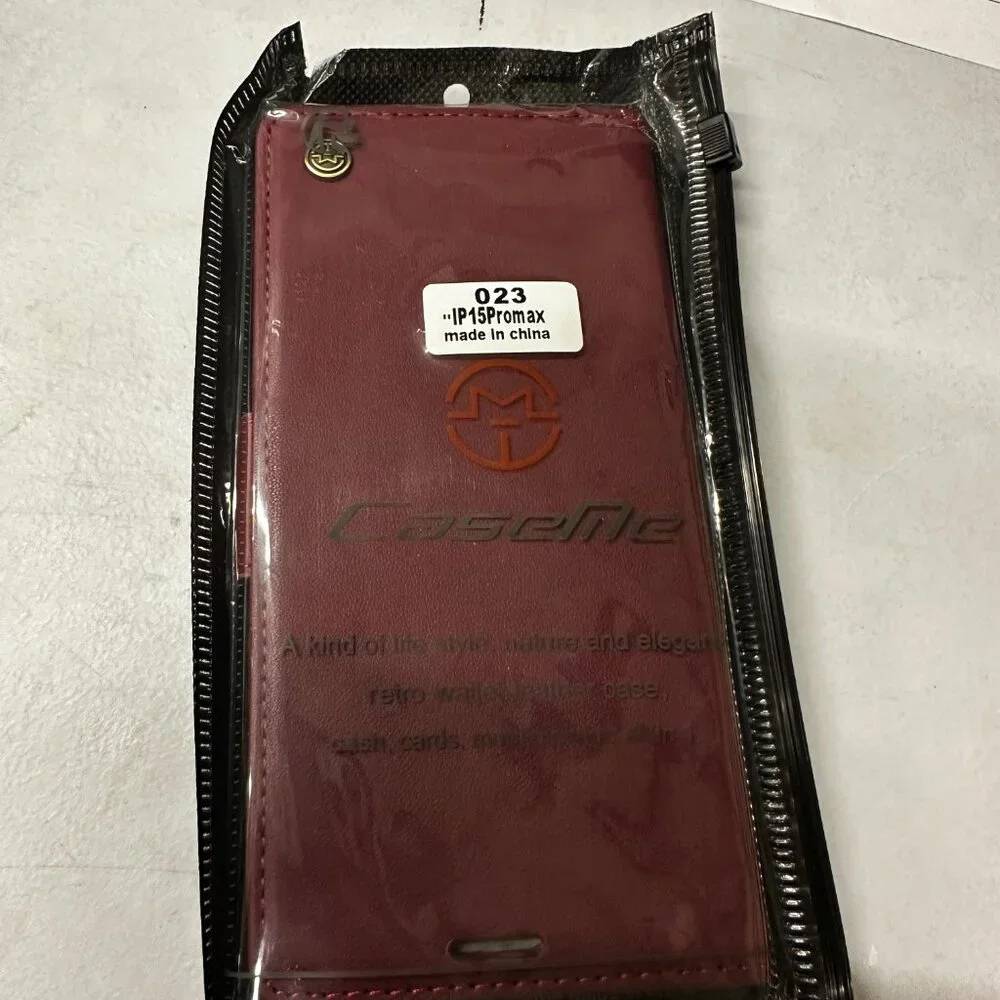 CaseMe 023 For iPhone 15 Pro Max Retro PU Leather Wallet Case Butterfly Buckle w